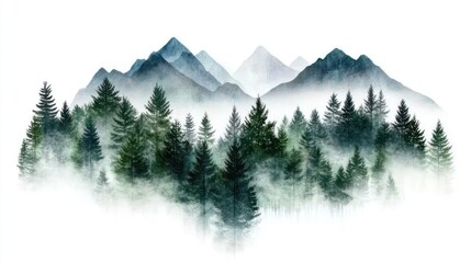 Fototapeta premium Misty Mountain Forest Landscape Art Print