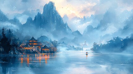 Fototapeta premium ink landscape painting