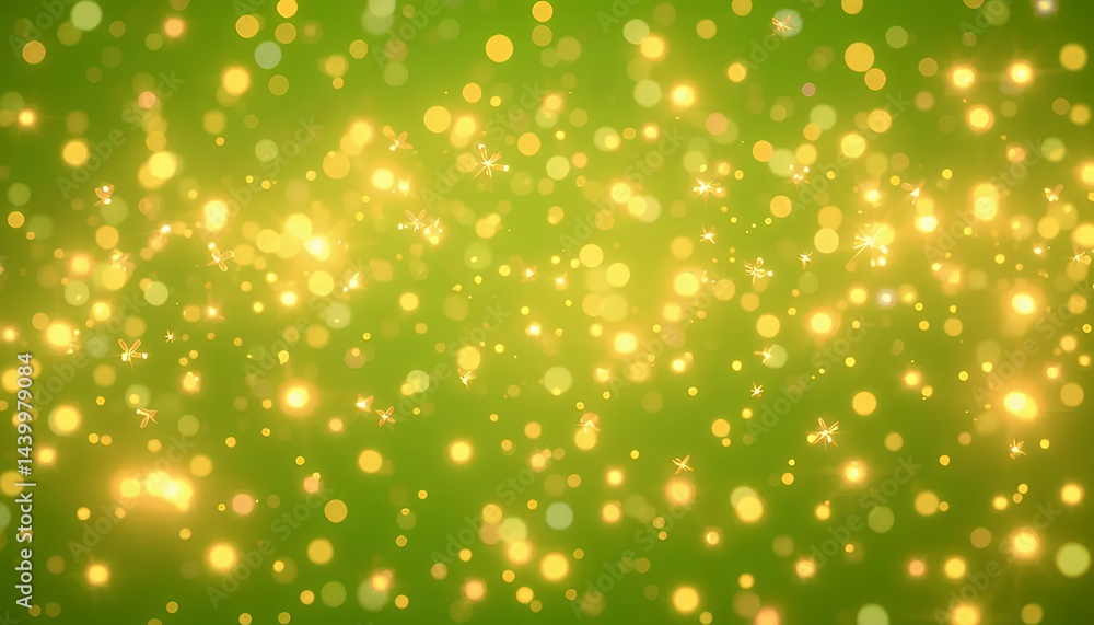 Poster golden bokeh particles floating on an isolated green screen background perfect for melancholic music