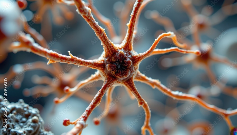 Poster microscopic view a close up of neurons under a microscope, showcasing intricate details and textures