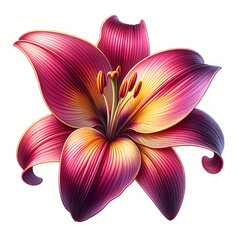 Vibrant pink and yellow lily flower isolated on white background with detailed realistic petals