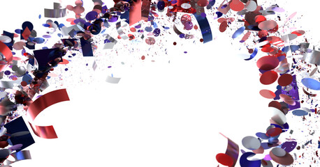Festive background with red, white, and blue confetti. Perfect for holidays or celebrations.