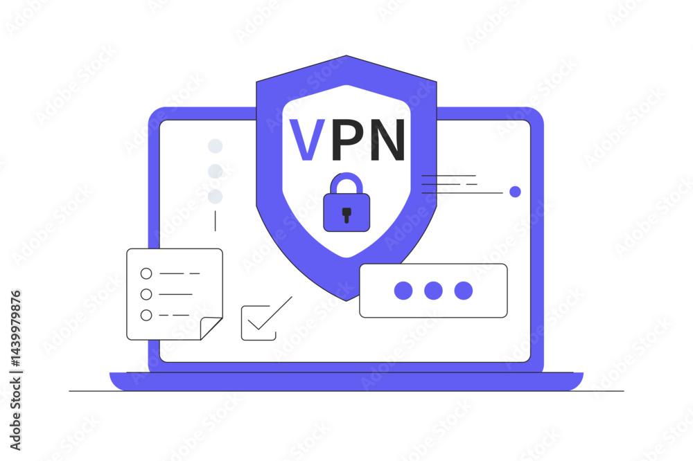 Poster laptop monitor shows vpn connection. virtual private network. security software for computers. moder