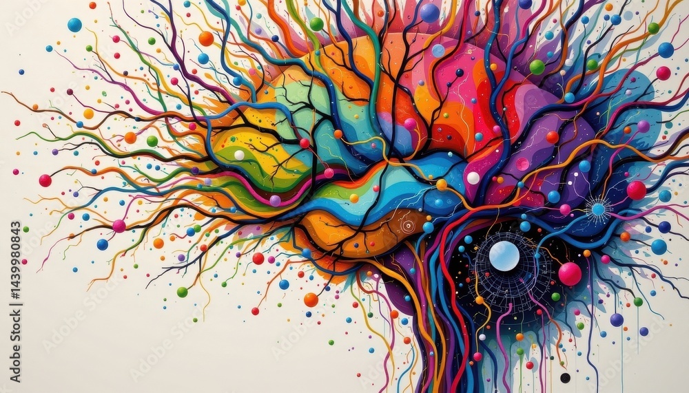 Poster abstract art a colorful representation of neural connections with swirling patterns and vibrant colo