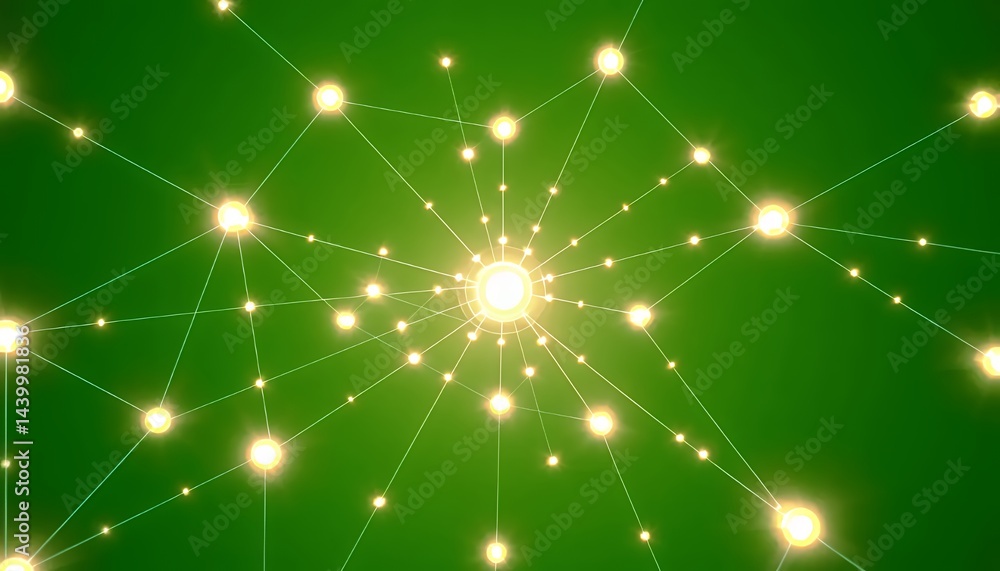 Poster mystical glowing sphere isolated on green screen background with interconnected lines and dots ideal