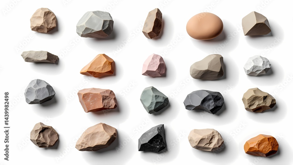 Poster A Collection of diverse rocks, each with a unique shape and texture, artfully arranged and displayed