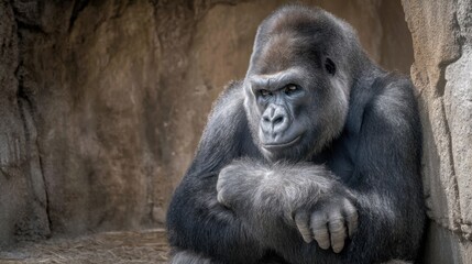 Obraz premium Contemplative Gorilla Portrait in Natural Habitat