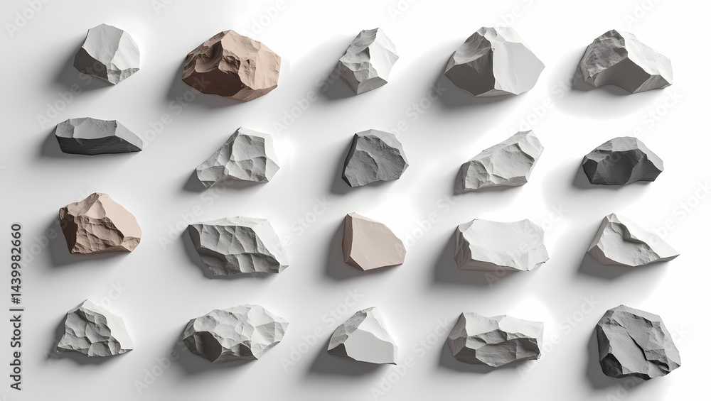 Poster an arrangement of various stones in different shapes and colors, a visual exploration of natural tex