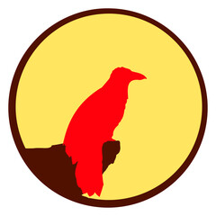 Bird sitting moon at night cliff werewolf howl fun Isolated Vector Graphic Design Illustration
