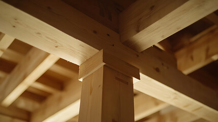 Close-up of Wooden Beams in Construction