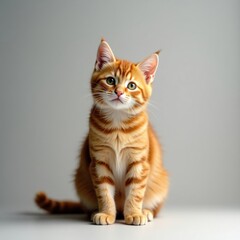 Obraz premium cat, a fluffy ginger tabby with bright green eyes and a playful expression.