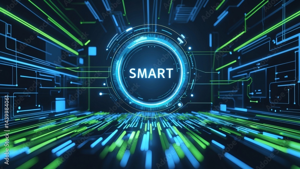 Poster smart tech, tech, modern illustration with a digital interface design that read 