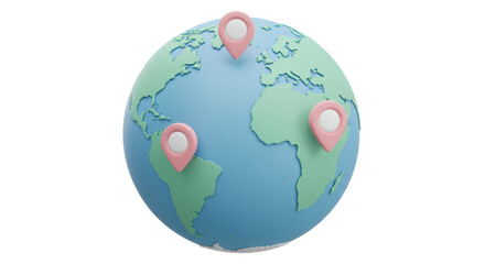 Isolated 3D Globe with Location Pins