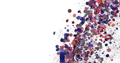 Festive confetti explosion with red, blue, silver. Ideal for celebration backgrounds.