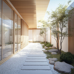 3D view of a modern Japanese courtyard house