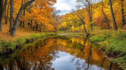 Obraz premium Autumnal Forest River Reflection