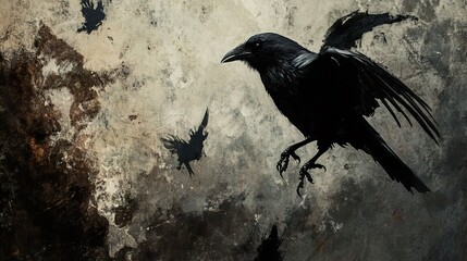 Raven in Shadowy Landscape
