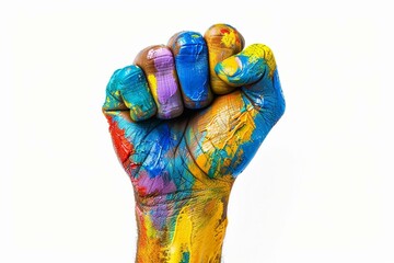 Close-Up of Fist Painted in Vibrant Rainbow Colors Symbolizing Art and Expression