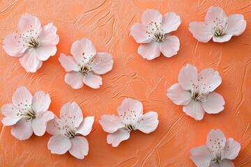 Delicate blossoms arranged on a textured peach background.