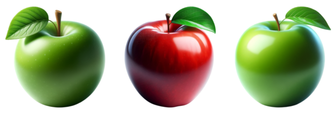 Red and Green Apples with Leaves Isolated