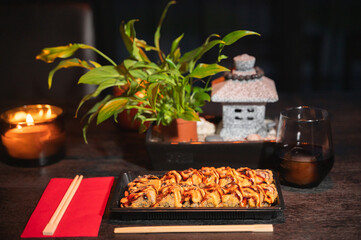 Enjoy a delightful sushi experience with beautiful decor and an inviting dining setup