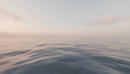 A serene view of the ocean under a pastel sky with gentle waves and soft light creating a calm scene