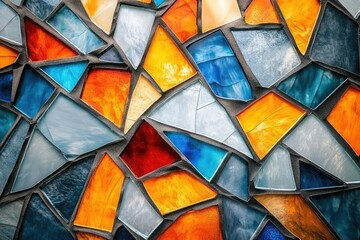 Abstract mosaic artwork with vibrant colors and geometric shapes.
