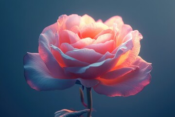 A single pink rose illuminated, showcasing its delicate petals and vibrant color.