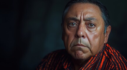 Concerned Middle-Aged Man with Anxious Expression and Distinct Facial Wrinkles, Dark Background