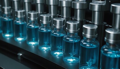 Automated pharmaceutical vial filling machine,factory, laboratory, manufacturing, medicine, research, science, industry, technology, equipment, automation, backgrounds, biotechnology, chemistry, 