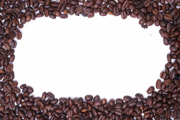 Set of fresh roasted coffee beans isolated on white background.