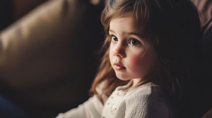 Fototapeta premium A lovely close-up portrait of a young girl looking thoughtfully aside.