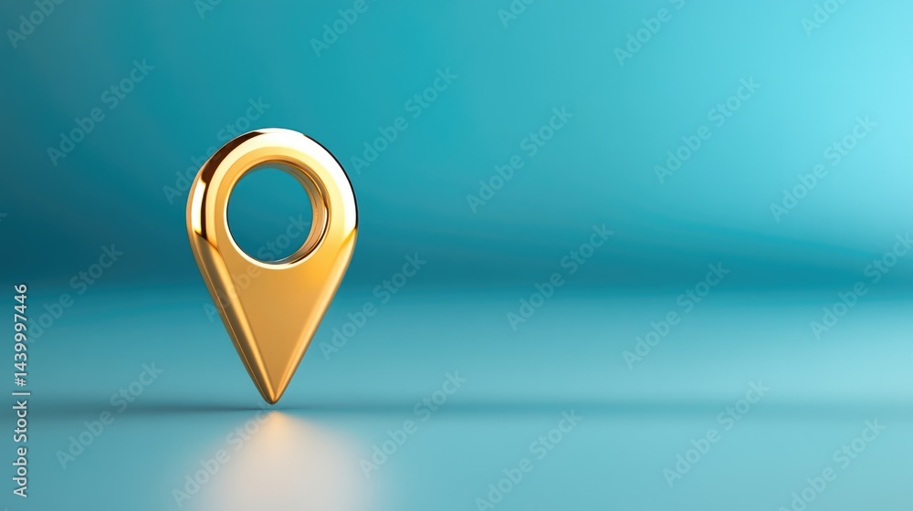 Aufkleber golden location pin on water. 3d navigation pointer for business address and map positioning. abstra