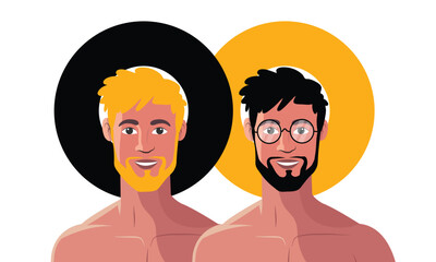 Smiling couple with glasses and beards together