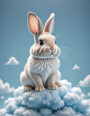 Obraz premium Cute Bunny Floating on Cloud