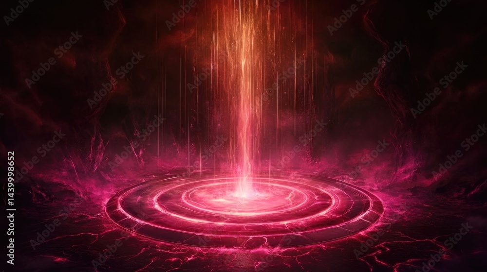 Aufkleber powerful beam rising from the center of glowing circle. a portal to another dimension for science fi