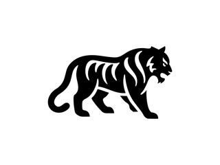 Fototapeta premium Powerful Tiger Silhouette Design for Logo or Graphic Use, A bold, stylized silhouette of a tiger, perfect for a logo or graphic design project.