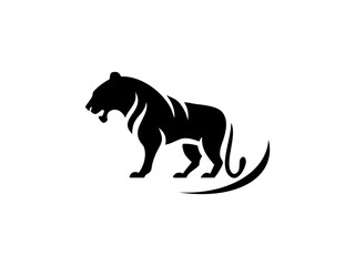 Powerful Tiger Silhouette Design for Logo or Graphic Use, A bold, stylized silhouette of a tiger, perfect for a logo or graphic design project.