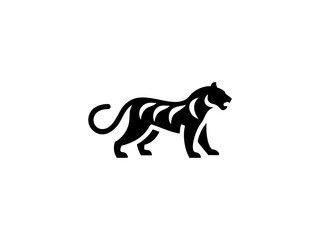 Powerful Tiger Silhouette Design for Logo or Graphic Use, A bold, stylized silhouette of a tiger, perfect for a logo or graphic design project.