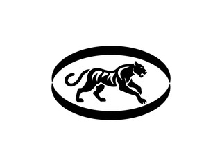 Powerful Tiger Silhouette Design for Logo or Graphic Use, A bold, stylized silhouette of a tiger, perfect for a logo or graphic design project.