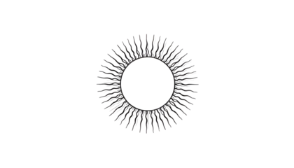 Black outline sketch of a sun with rays on a white background.