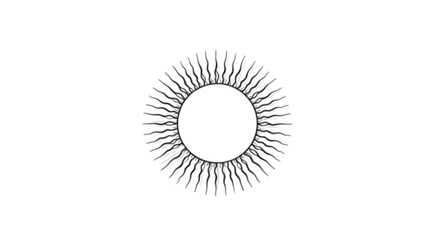 Black outline sketch of a sun with rays on a white background.