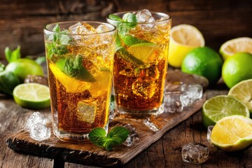 Iced tea with lime and mint