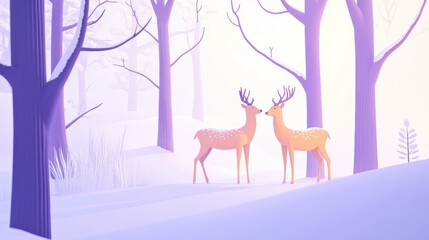 Two deer in a snowy forest