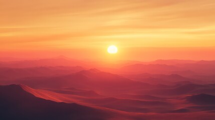 Fototapeta premium Sunset over vast redhued mountain ranges