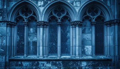 Obraz premium Exterior view of an old weathered gothic building wall with arched windows showing the charm and texture of historical architecture
