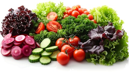 Colorful vegetable medley featuring organic greens and tomatoes high resolution image