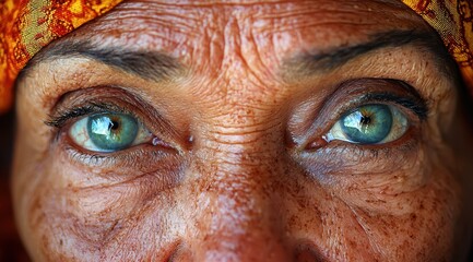 Close-up of Elderly Face: Wrinkled Skin, Piercing Light Eyes, Showing Experience, Resilience, and the Beauty of Aging