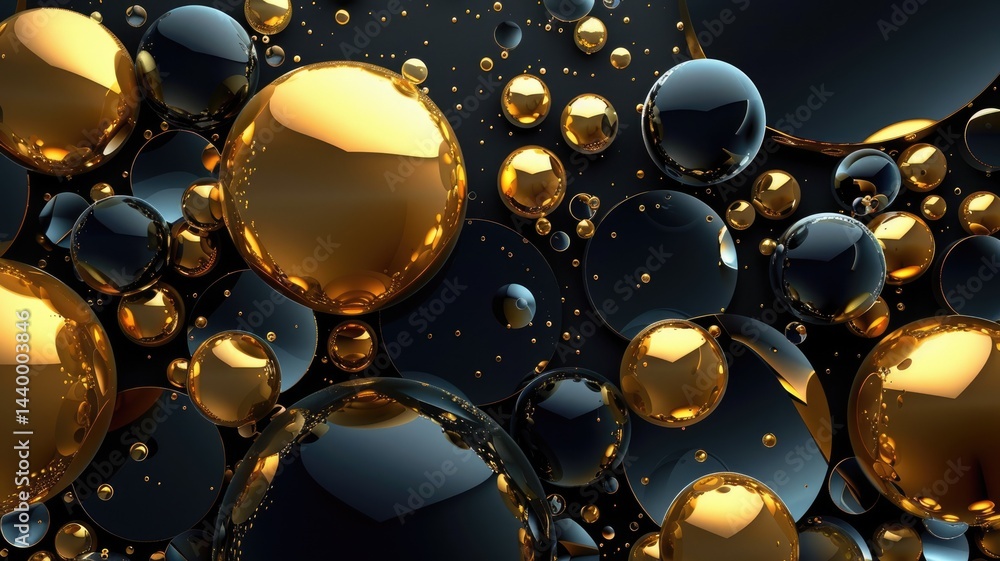 Poster abstract black and gold color light in circle shapes scatter around express colorful design. round f