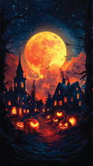 Halloween Haunted Mansion with Pumpkin Lights